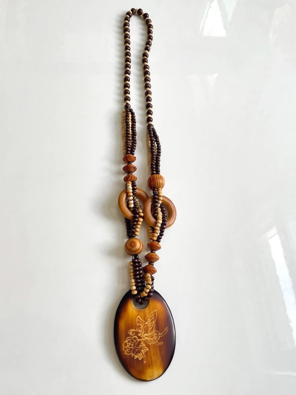 Brown Wooden Beaded Pendant Necklace